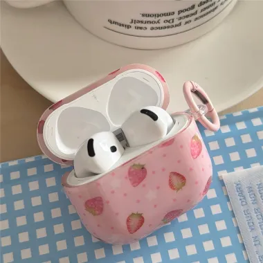Coque AirPods 4 Motif Fraise avec Mousqueton - photo 2
