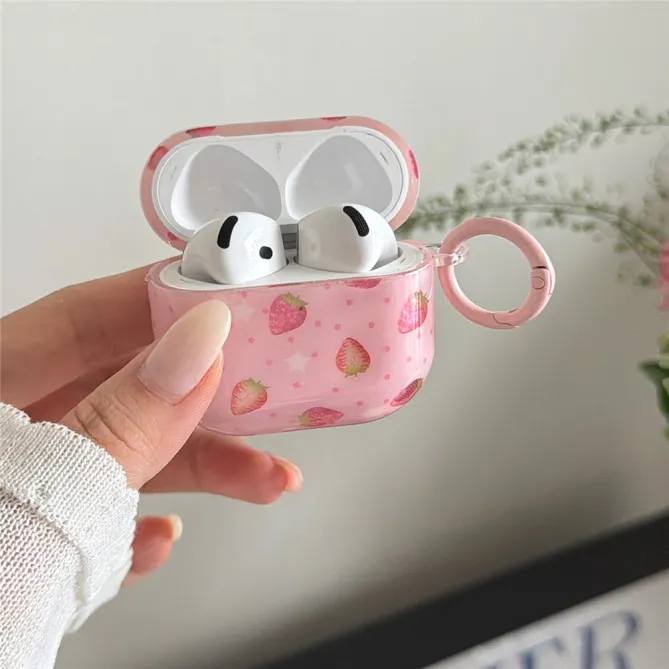 Coque AirPods 4 Motif Fraise avec Mousqueton - photo 3