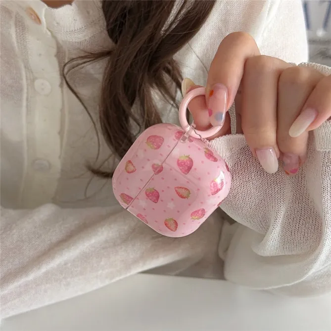 Coque AirPods 4 Motif Fraise avec Mousqueton - photo 5