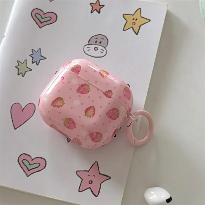 Coque AirPods 4 Motif Fraise avec Mousqueton - photo 10