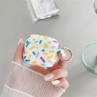 Coque AirPods 4 Silicone Rayures Multicolores Anneau Métal - photo 2