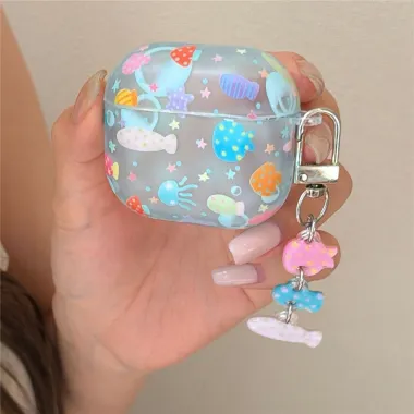 Coque AirPods 4 Monde Marin Givré Breloques Poissons