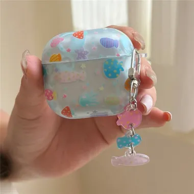 Coque AirPods 4 Monde Marin Givré Breloques Poissons - photo 2