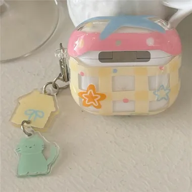 Coque AirPods 4 Damier Étoiles Pendentifs Maison et Chat - photo 2