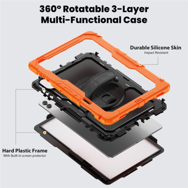 Coque Samsung Galaxy Tab S11 Ultra Antichoc avec Support Rotatif Orange - photo 2