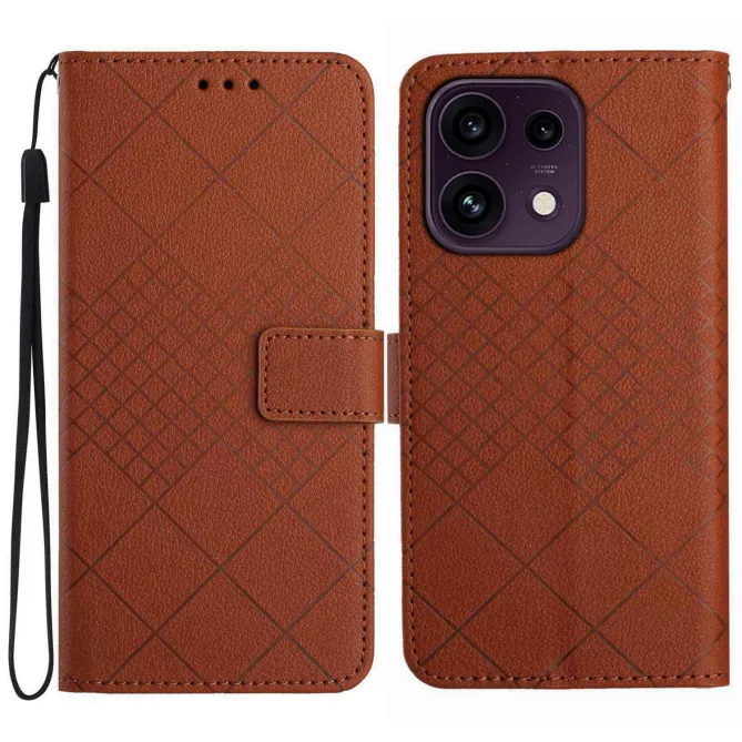 Housse OPPO Reno16 F/FS Folio Losange Embossé Porte-Cartes Marron - photo 8