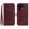 Housse OPPO Reno16 F/FS à Tournesol Embossé avec Porte-Cartes Vin Rouge