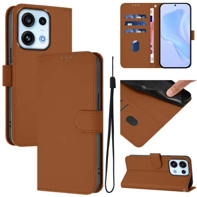 Housse OPPO Reno16 F/FS Sobre avec Rangement Cartes et Cordon Marron - photo 9