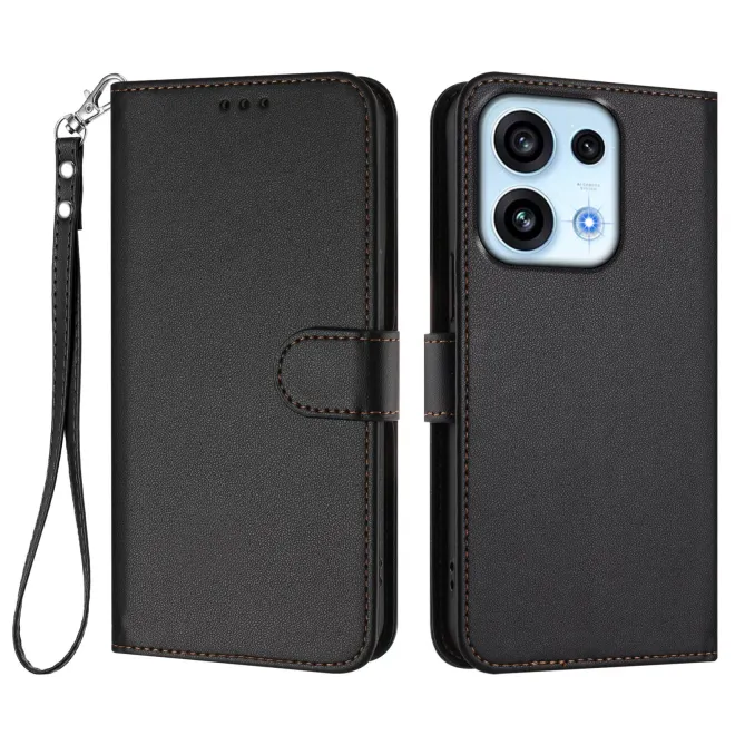 Housse OPPO Reno16 F/FS Classique à Surpiqûres Contrastées Noir
