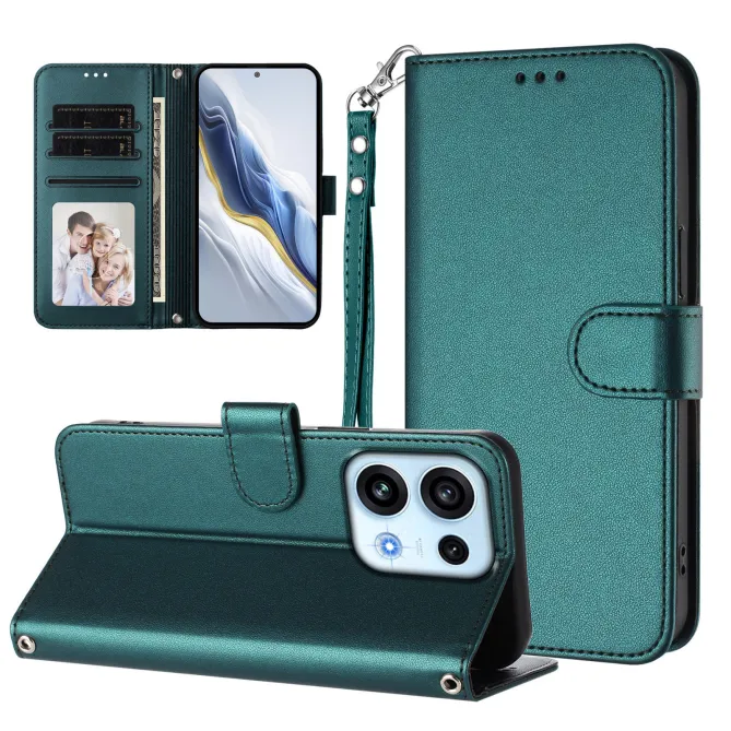 Housse OPPO Reno16 F/FS Classique à Surpiqûres Contrastées Bleu Paon - photo 12