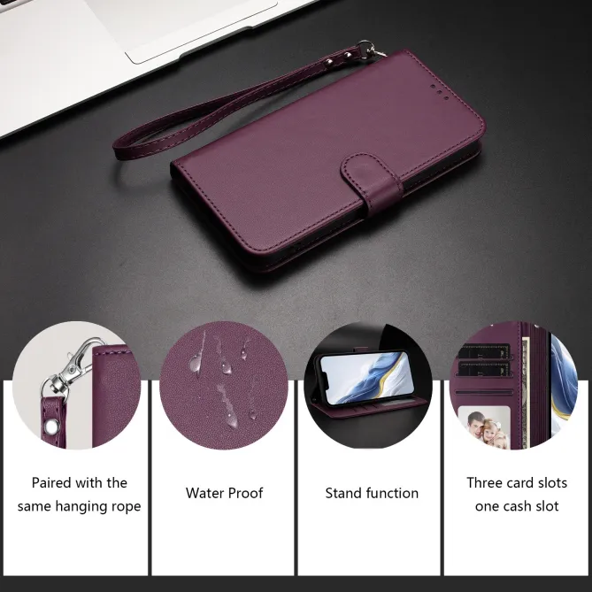 Housse OPPO Reno16 F/FS Classique à Surpiqûres Contrastées Vin Rouge - photo 42