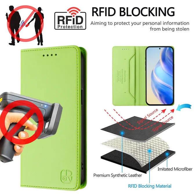 Housse OPPO Reno16 F/FS Fine à Fermeture Aimantée Anti-RFID Vert anis - photo 23