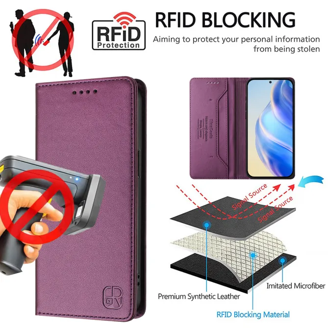 Housse OPPO Reno16 F/FS Fine à Fermeture Aimantée Anti-RFID Vin Rouge - photo 95
