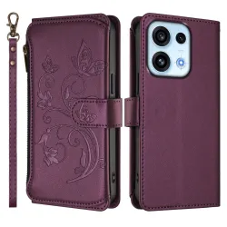 Housse pour OPPO Reno16 F/FS à Papillons Embossés et Poche Zippée Vin Rouge - photo 2