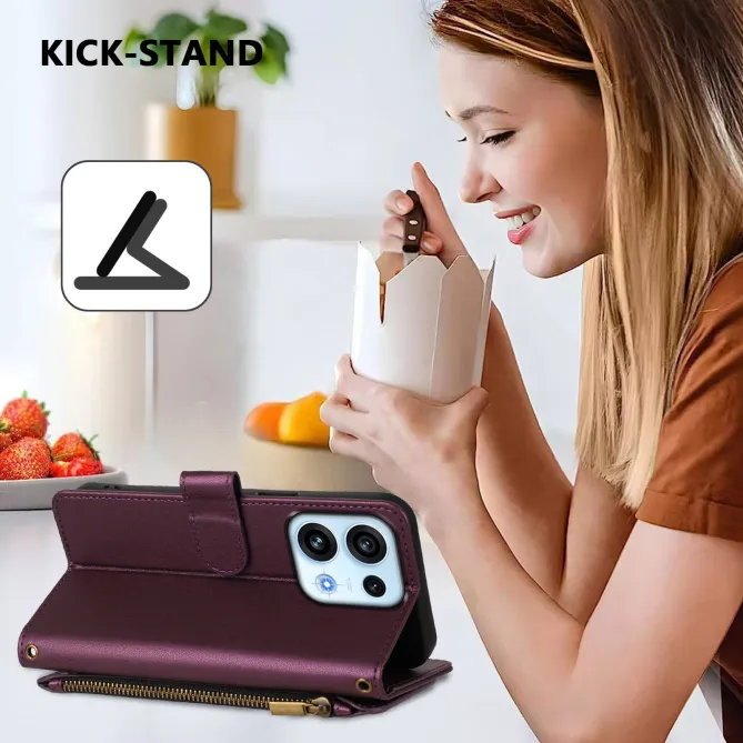 Housse pour OPPO Reno16 F/FS à Papillons Embossés et Poche Zippée Vin Rouge - photo 3