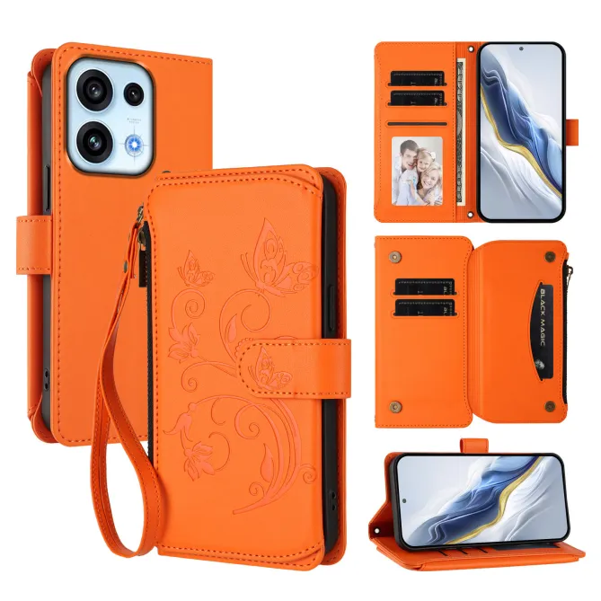Housse pour OPPO Reno16 F/FS à Papillons Embossés et Poche Zippée Orange - photo 21