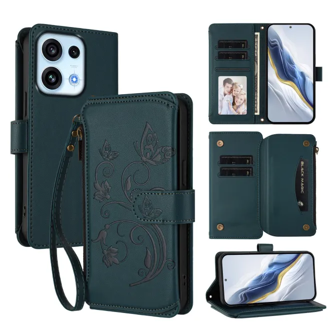 Housse pour OPPO Reno16 F/FS à Papillons Embossés et Poche Zippée Vert - photo 31