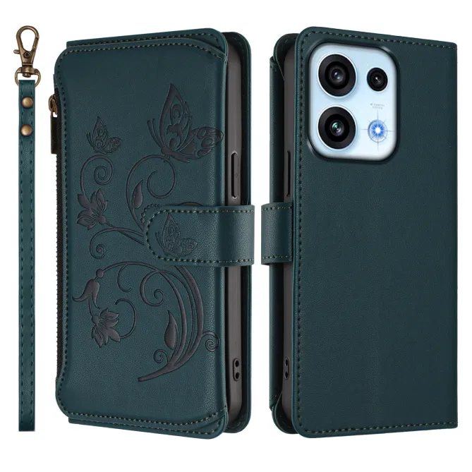 Housse pour OPPO Reno16 F/FS à Papillons Embossés et Poche Zippée Vert - photo 32
