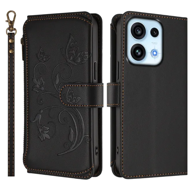 Housse pour OPPO Reno16 F/FS à Papillons Embossés et Poche Zippée Noir - photo 42