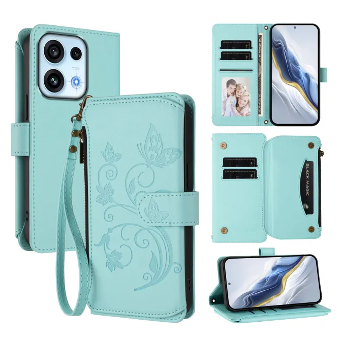 Housse pour OPPO Reno16 F/FS à Papillons Embossés et Poche Zippée Cyan - photo 51