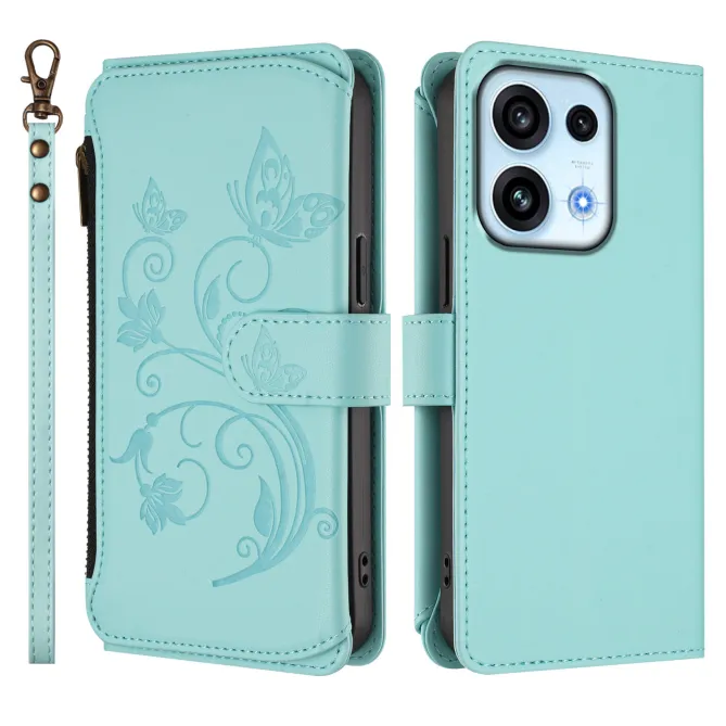 Housse pour OPPO Reno16 F/FS à Papillons Embossés et Poche Zippée Cyan - photo 52