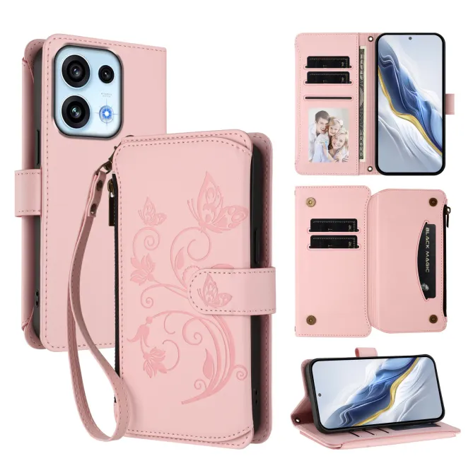Housse pour OPPO Reno16 F/FS à Papillons Embossés et Poche Zippée Rose - photo 61