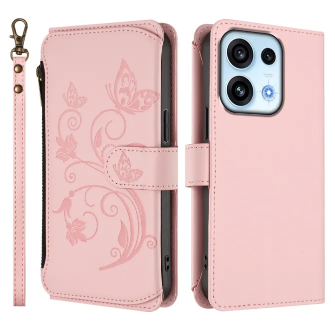 Housse pour OPPO Reno16 F/FS à Papillons Embossés et Poche Zippée Rose - photo 62