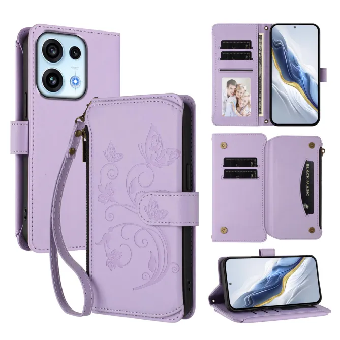 Housse pour OPPO Reno16 F/FS à Papillons Embossés et Poche Zippée Violet clair - photo 71