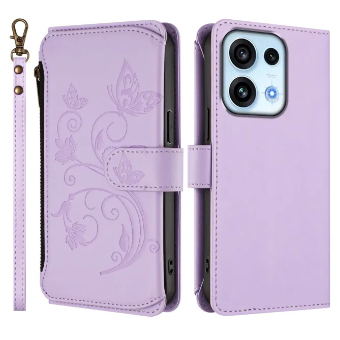 Housse pour OPPO Reno16 F/FS à Papillons Embossés et Poche Zippée Violet clair - photo 72