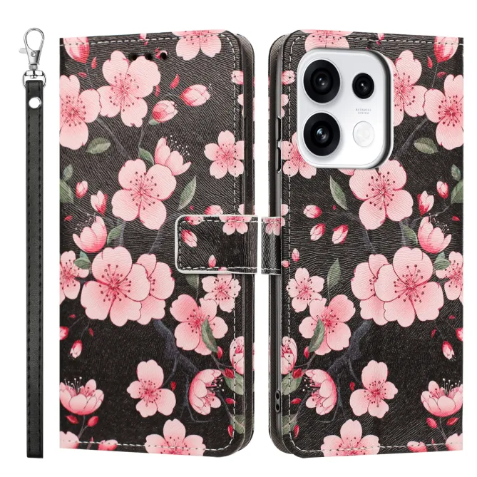 Housse pour OPPO Reno16 F/FS à Fleurs de Cerisier sur Fond Sombre