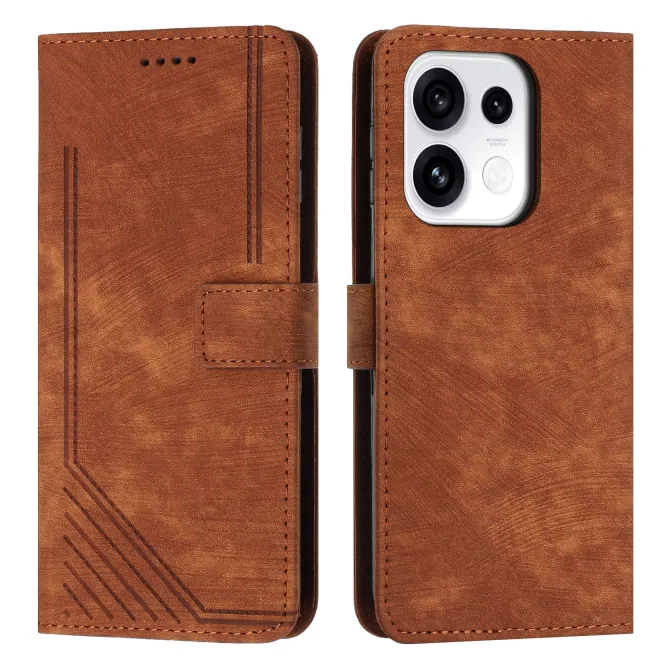 Housse pour OPPO Reno16 F/FS Suédée à Lignes Gravées Marron
