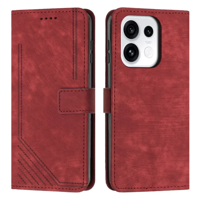 Housse pour OPPO Reno16 F/FS Suédée à Lignes Gravées Rouge foncé - photo 12