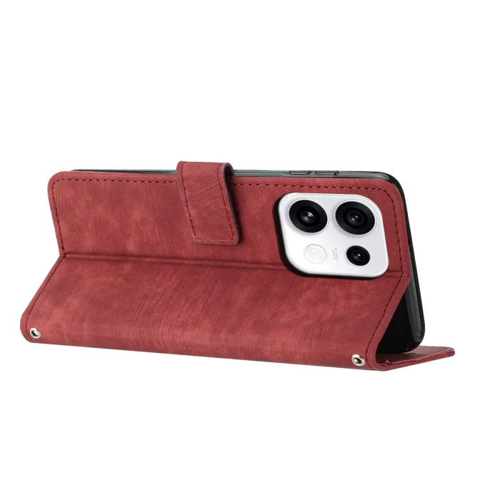 Housse pour OPPO Reno16 F/FS Suédée à Lignes Gravées Rouge foncé - photo 13