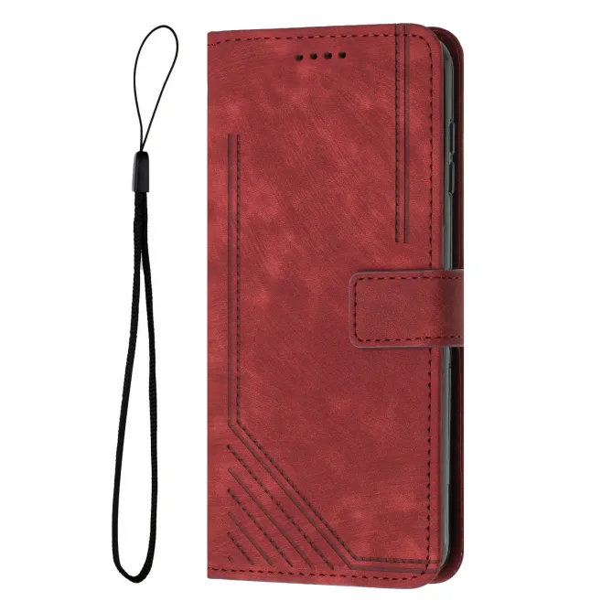 Housse pour OPPO Reno16 F/FS Suédée à Lignes Gravées Rouge foncé - photo 14