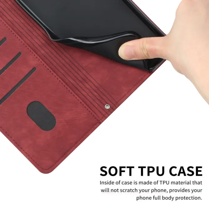 Housse pour OPPO Reno16 F/FS Suédée à Lignes Gravées Rouge foncé - photo 15