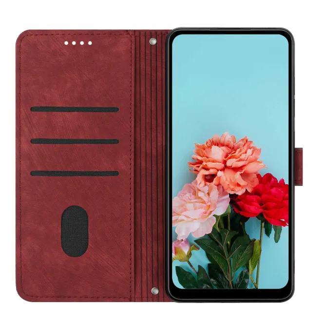 Housse pour OPPO Reno16 F/FS Suédée à Lignes Gravées Rouge foncé - photo 20