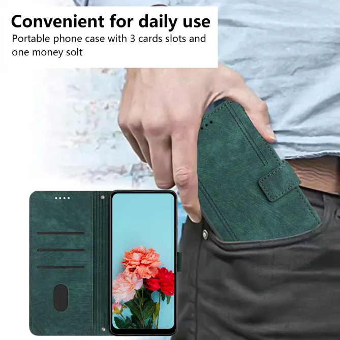 Housse pour OPPO Reno16 F/FS Suédée à Lignes Gravées Vert - photo 32