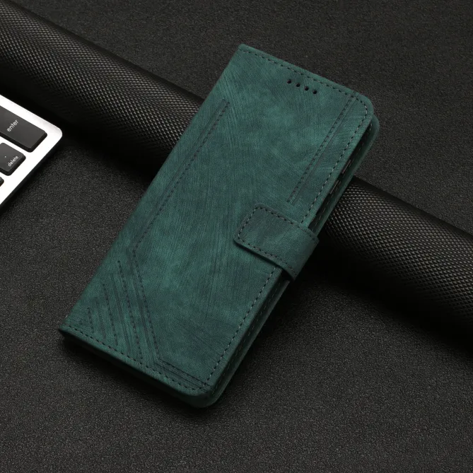 Housse pour OPPO Reno16 F/FS Suédée à Lignes Gravées Vert - photo 33