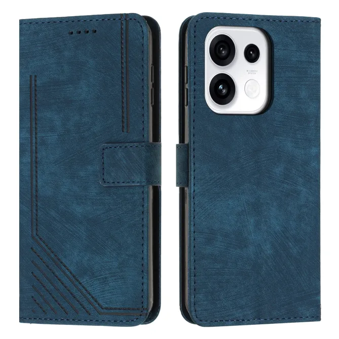 Housse pour OPPO Reno16 F/FS Suédée à Lignes Gravées Bleu Foncé - photo 34
