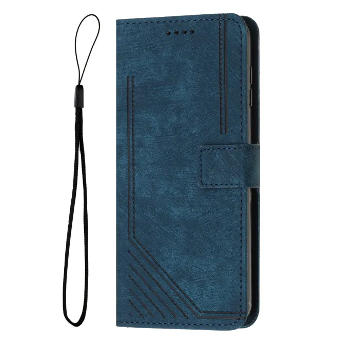 Housse pour OPPO Reno16 F/FS Suédée à Lignes Gravées Bleu Foncé - photo 36