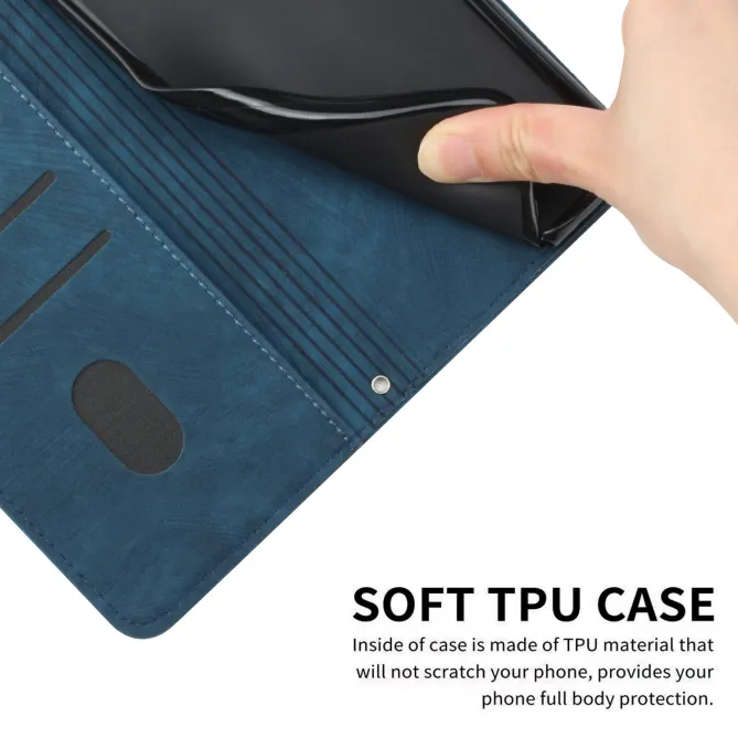 Housse pour OPPO Reno16 F/FS Suédée à Lignes Gravées Bleu Foncé - photo 37