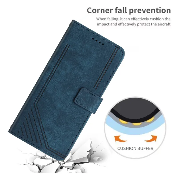 Housse pour OPPO Reno16 F/FS Suédée à Lignes Gravées Bleu Foncé - photo 38