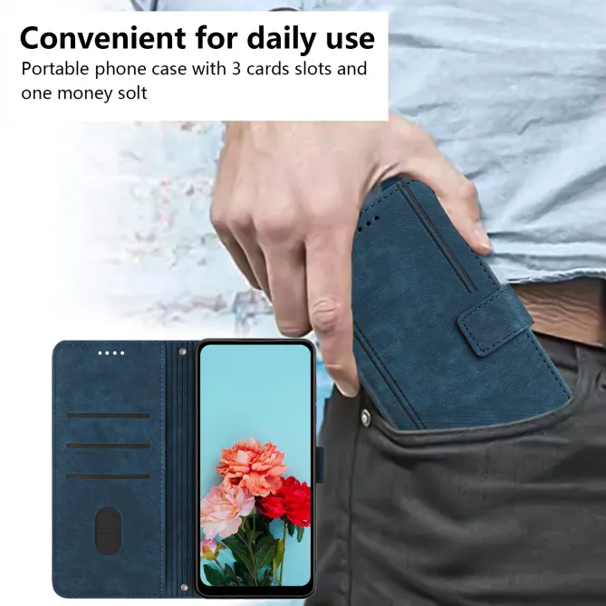 Housse pour OPPO Reno16 F/FS Suédée à Lignes Gravées Bleu Foncé - photo 43