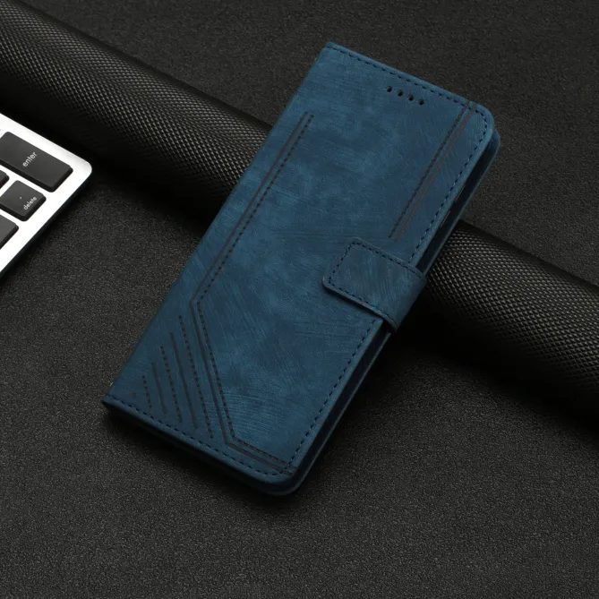 Housse pour OPPO Reno16 F/FS Suédée à Lignes Gravées Bleu Foncé - photo 44