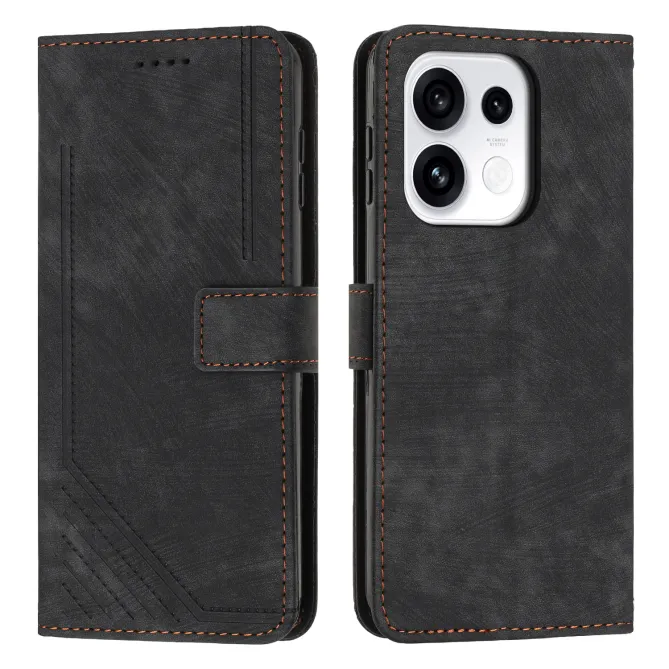 Housse pour OPPO Reno16 F/FS Suédée à Lignes Gravées Noir - photo 45