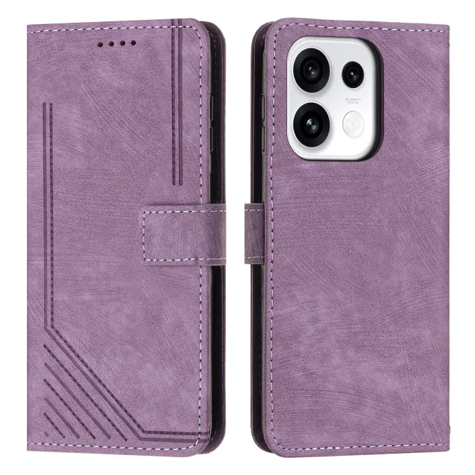 Housse pour OPPO Reno16 F/FS Suédée à Lignes Gravées Violet clair - photo 56