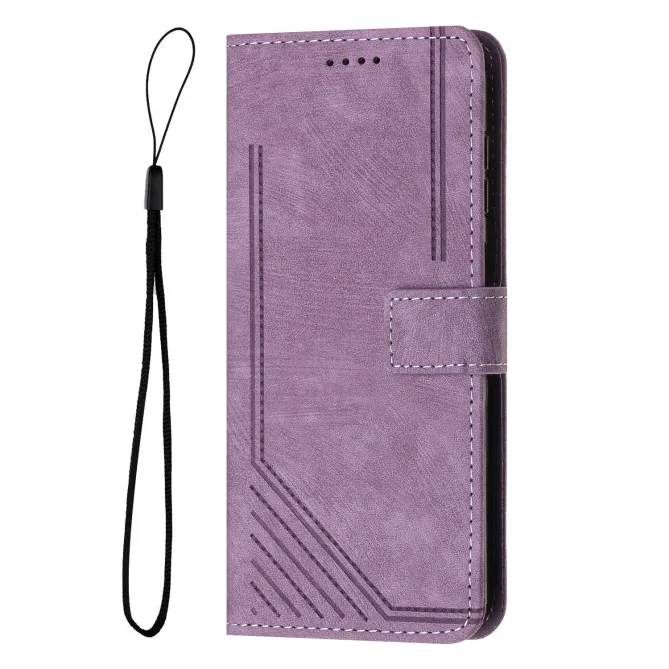 Housse pour OPPO Reno16 F/FS Suédée à Lignes Gravées Violet clair - photo 58