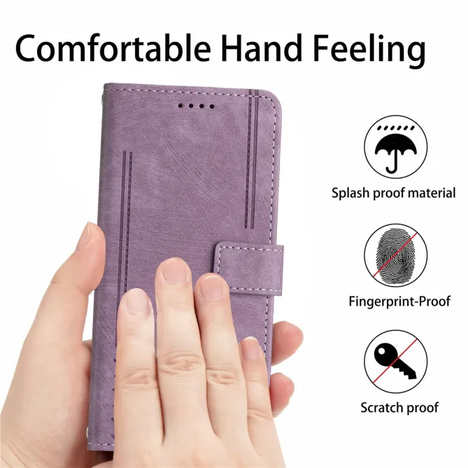 Housse pour OPPO Reno16 F/FS Suédée à Lignes Gravées Violet clair - photo 63