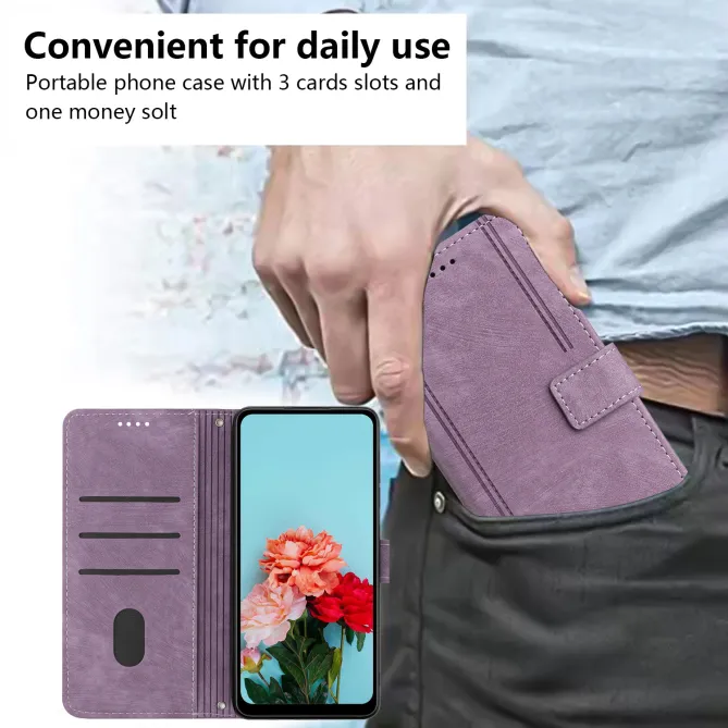 Housse pour OPPO Reno16 F/FS Suédée à Lignes Gravées Violet clair - photo 65