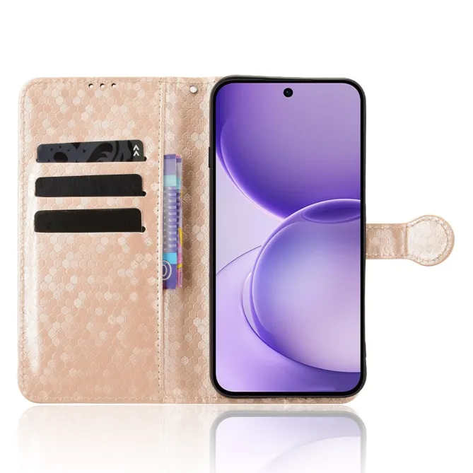 Housse Oppo Reno 16 F / 16 FS à rabat design nid d'abeille Or Rose - photo 9